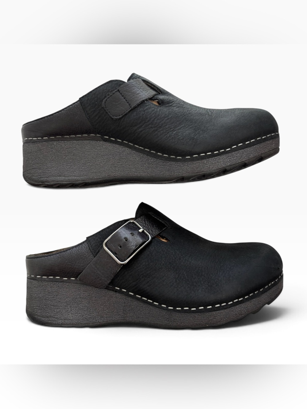 Dansko Caia Wedge Clog Mule Black Leather Shoe Size 39 8.5 / 9 Comfort Workwear